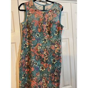 Alex‎ Evenings Floral Lace Multi Colors Cocktail Dress Gown Size 12